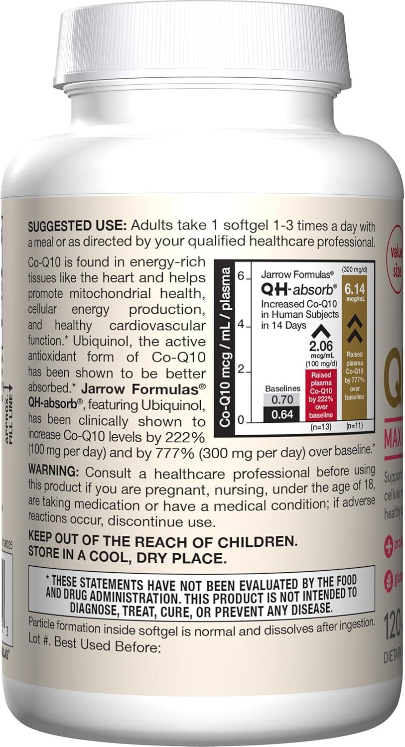 image:imageJarrow Formulas QHAbsorb Ubiquinol 100mg 120 Softgels High Absorption amp Active Antioxidant Form of CoQ10 Supports Mitochondrial Energy Production amp Healthy Cardiovascular Function120 count Pack of 1
