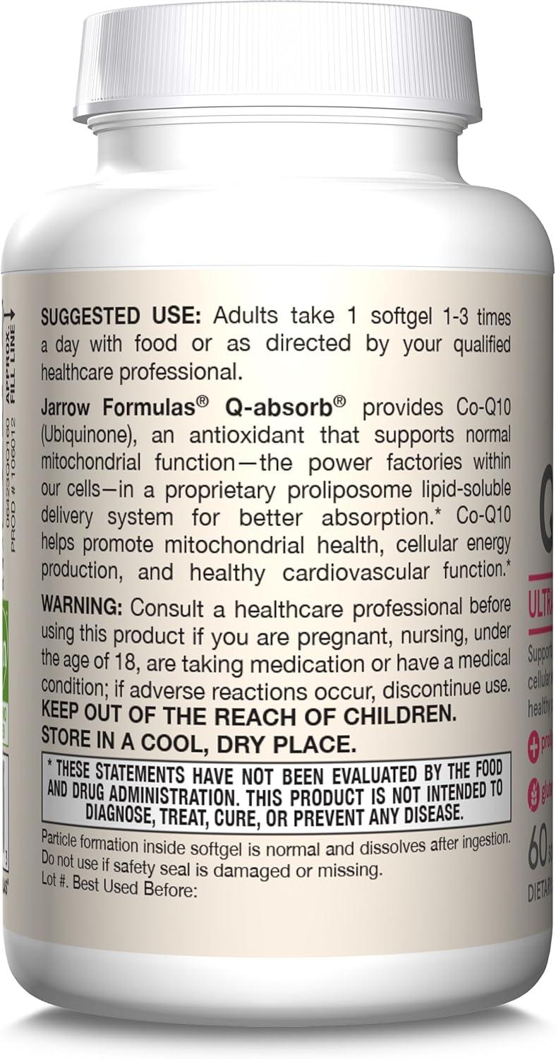image:imageJarrow Formulas Qabsorb CoQ10 100 mg 60 Softgels Dietary Supplement Antioxidant Support for Mitochondrial Energy Production amp Cardiovascular Health Up to 60 ServingsUnflavored
