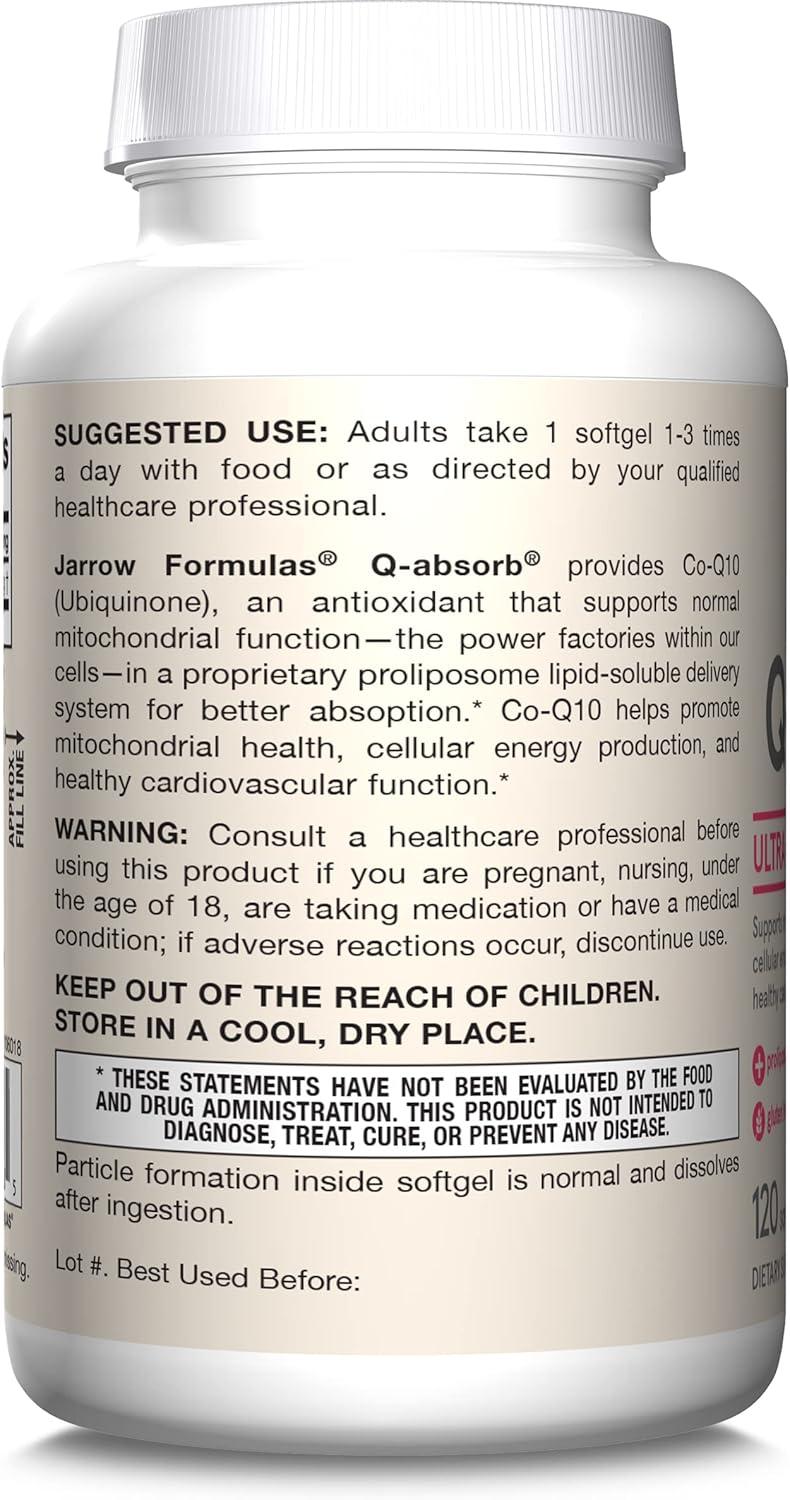 image:imageJarrow Formulas Qabsorb Ubiquinone CoQ10 100 mg Dietary Supplement Antioxidant Support for Mitochondrial Health Cellular Energy Production and Cardiovascular Health 120 Softgels 120 Day Supply120 Count Pack of 1
