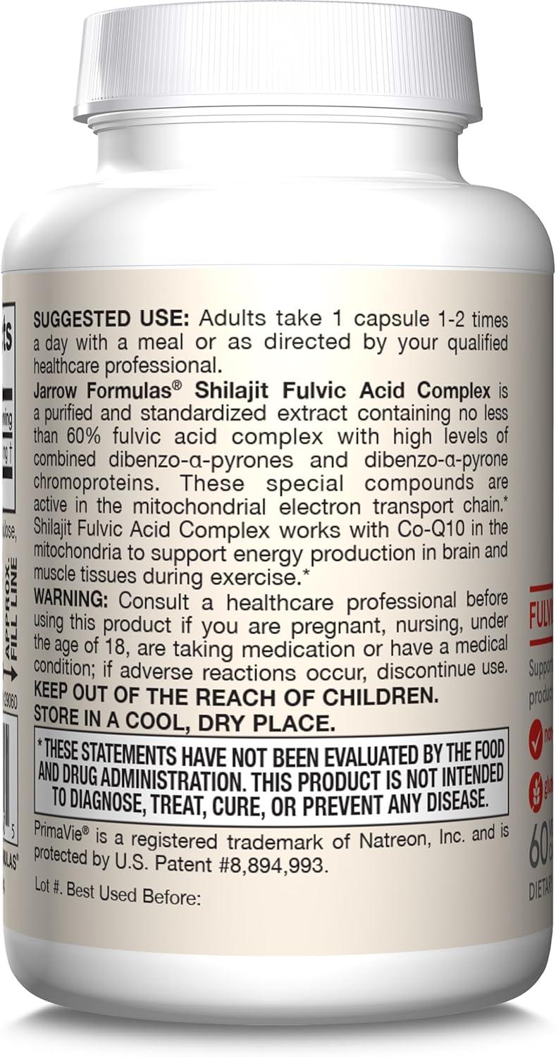 image:imageJarrow Formulas Shilajit 250 mg Dietary Supplement Shilajit Acid Complex for Cellular Energy Production 60 Veggie Capsules 60 Day Supply60 Count Pack of 1