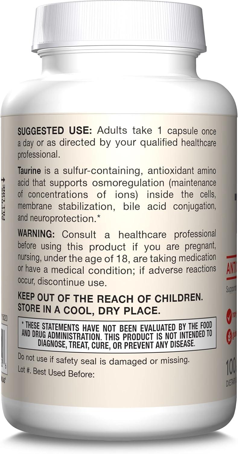 image:imageJarrow Formulas Taurine 1000 mg Dietary Supplement Amino Acid Supplement for Brain Health Support 100 Capsules 100 Day Supply100 Count Pack of 2