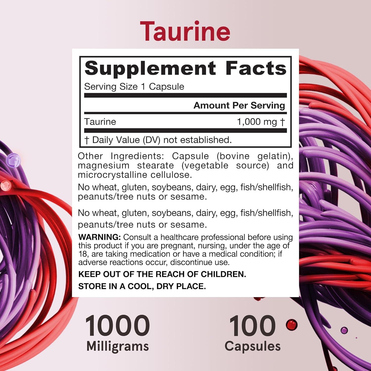 image:imageJarrow Formulas Taurine 1000 mg Dietary Supplement Amino Acid Supplement for Brain Health Support 100 Capsules 100 Day Supply100 Count Pack of 2