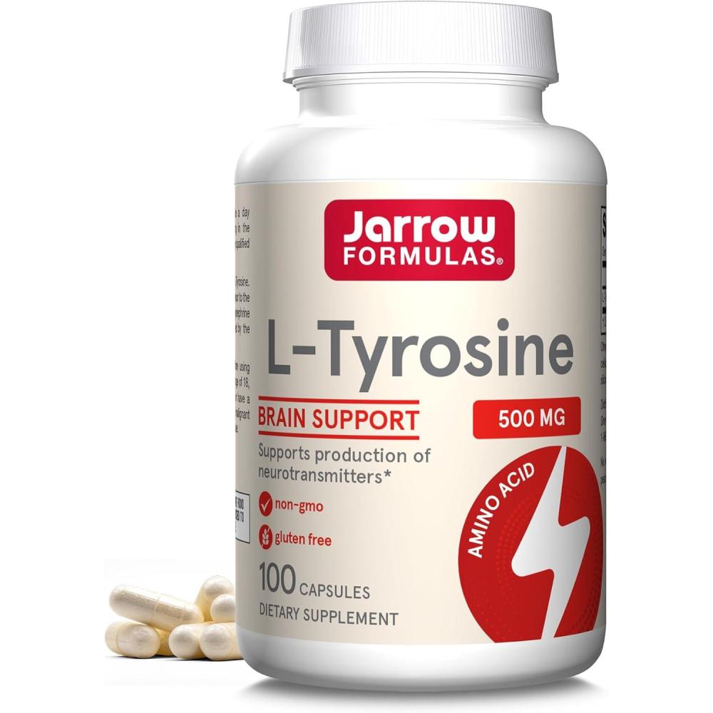 image:imageJarrow Formulas LTyrosine 500 mg Dietary Supplement Amino Acid Supplement for Brain Health Support 100 Capsules 100 Day Supply100 Count Pack of 1