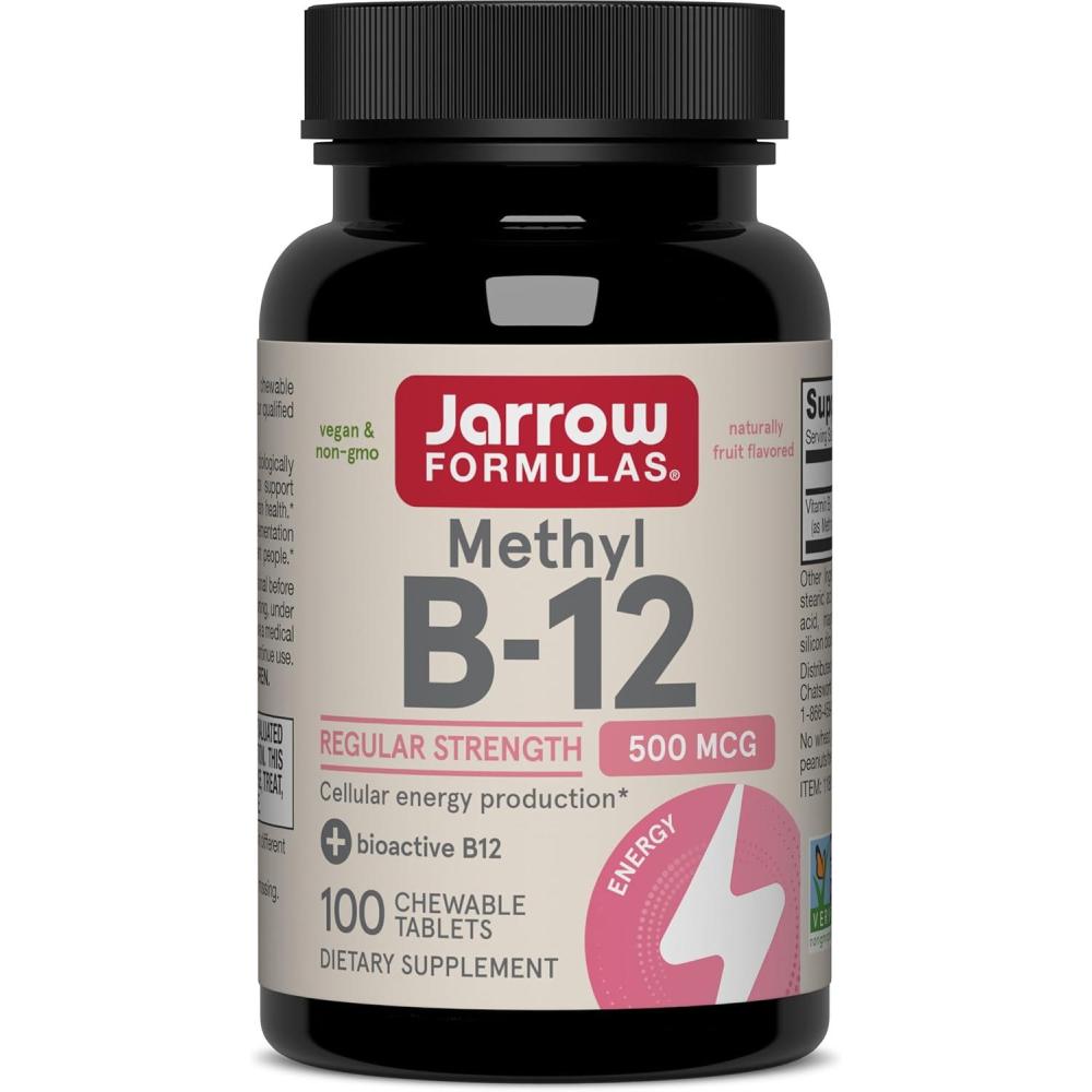 image:imageJarrow Formulas Methyl B12 Tablets 500 mg Dietary Supplement for Cellular Energy Production and Brain Health Support 100 Cherry Flavor Chewable Tablets 100 Day Supply100 Count Pack of 1
