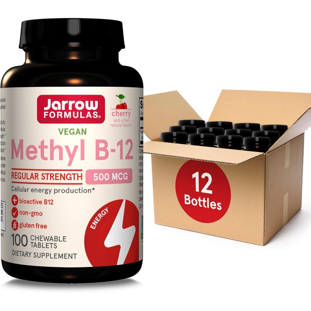 image:imageJarrow Formulas Methyl B12 Tablets 500 mg Dietary Supplement for Cellular Energy Production and Brain Health Support 100 Cherry Flavor Chewable Tablets 100 Day Supply100 Count Pack of 12