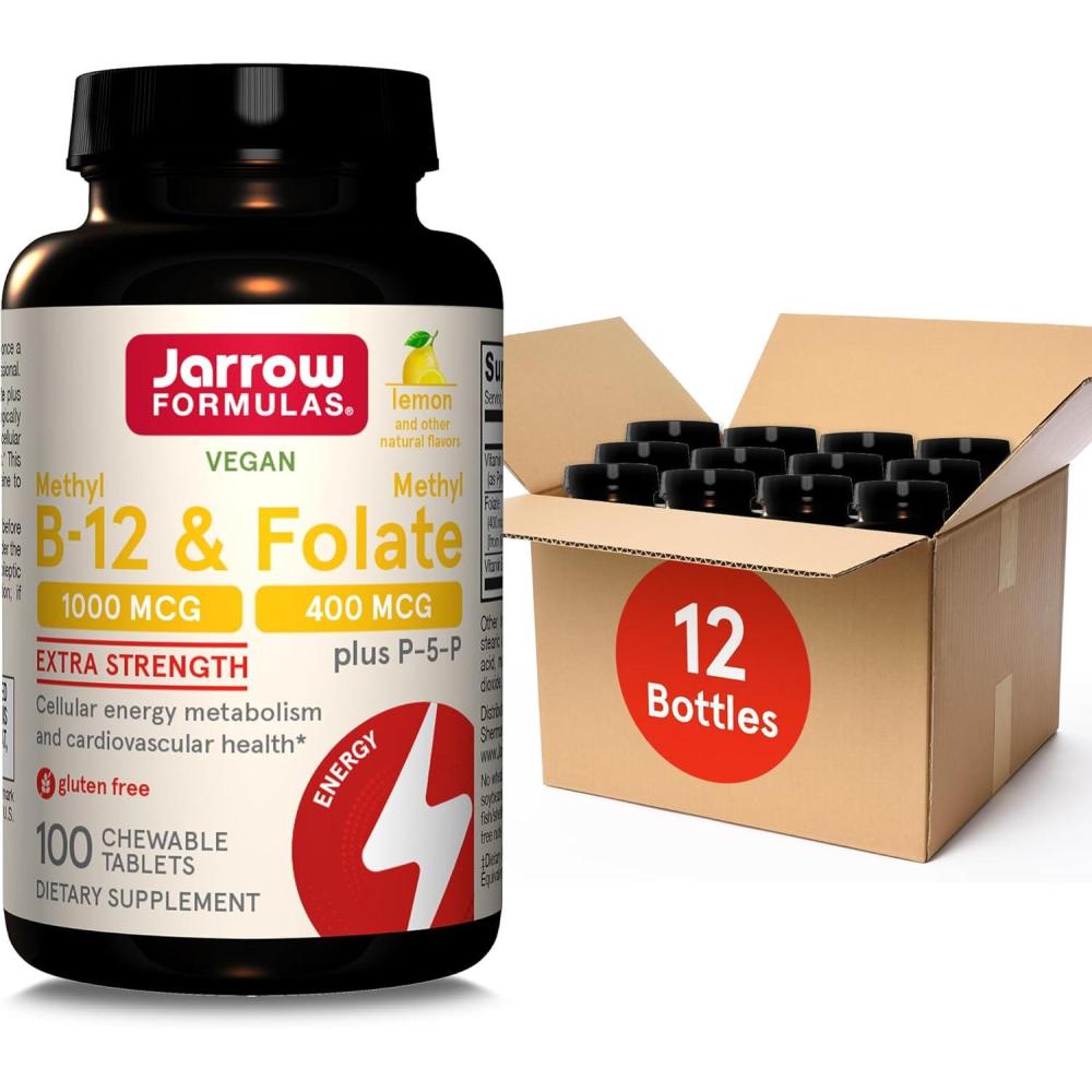 image:imageJarrow Formulas Methyl B12 amp Methyl Folate Bioactive Vitamin B9 amp Vitamin B12 Supplement Supports Cellular Energy Production Healthy Brain Function amp Metabolism 100 Chewable Tablets 100 Servings100 Count Pack of 12