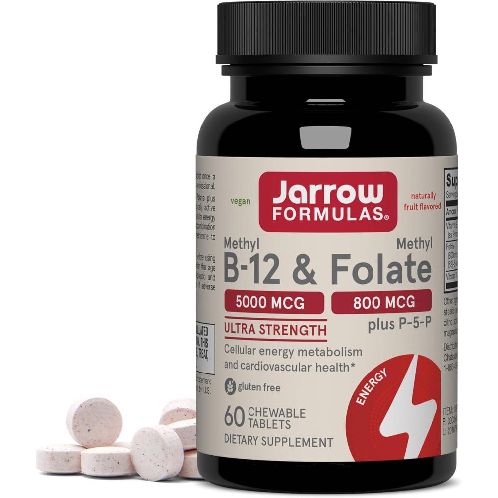image:imageJarrow Formulas Methyl B12 amp Methyl Folate Bioactive Vitamin B9 and Vitamin B12 Supplement Supports Cellular Energy Production Healthy Brain Function amp Metabolism 60 Chewable Tablets 60 ServingsCherry