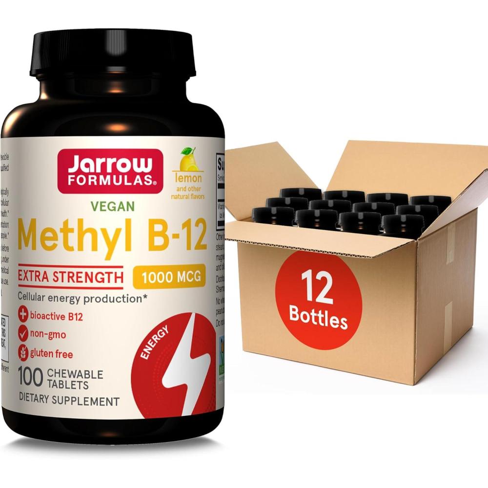 image:imageJarrow Formulas Methyl Vitamin B12 1000 mcg 100 Chewable Tablets Lemon Flavored Bioactive B12 Vitamin Supports Cellular Energy Production Brain Health amp Metabolism 100 Servings100 Servings Pack of 12