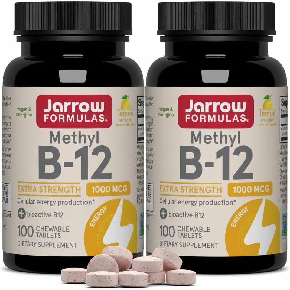 image:imageJarrow Formulas Methyl Vitamin B12 1000 mcg 100 Chewable Tablets Lemon Flavored Bioactive B12 Vitamin Supports Cellular Energy Production Brain Health amp Metabolism 100 Servings100 Count Pack of 2