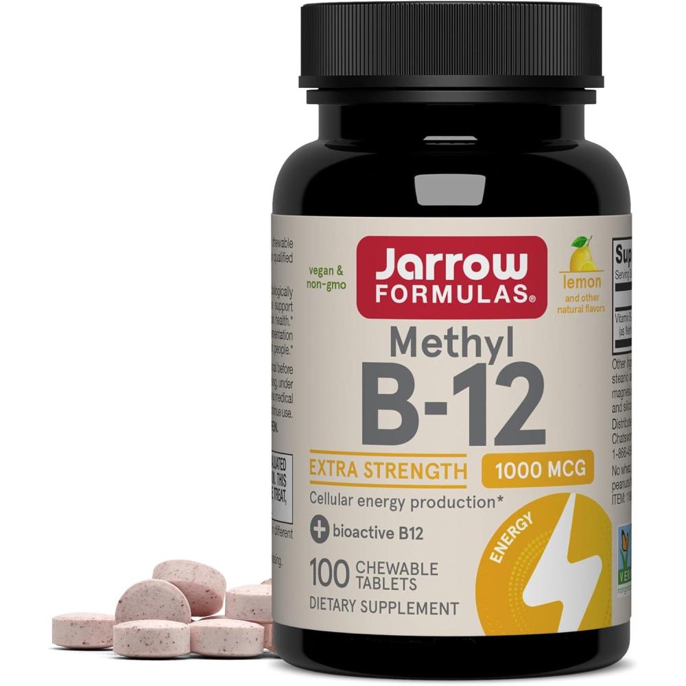 image:imageJarrow Formulas Methyl Vitamin B12 1000 mcg 100 Chewable Tablets Lemon Flavored Bioactive B12 Vitamin Supports Cellular Energy Production Brain Health amp Metabolism 100 Servings100 Count Pack of 1