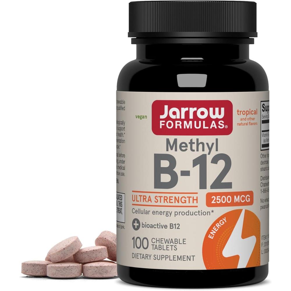 image:imageJarrow Formulas Methyl Vitamin B12 2500 mcg 100 Chewable Tablets Tropical Flavored Bioactive B12 Vitamin Supports Cellular Energy Production Brain Health amp Metabolism 100 Servings100 Count Pack of 1