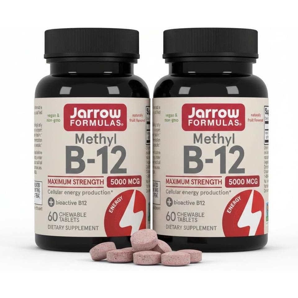 image:imageJarrow Formulas Methyl Vitamin B12 5000 mcg 60 Chewable Tablets Naturally Fruit Flavored Bioactive B12 Vitamin Supports Cellular Energy Production Brain Health amp Metabolism 60 Servings60 Count Pack of 2