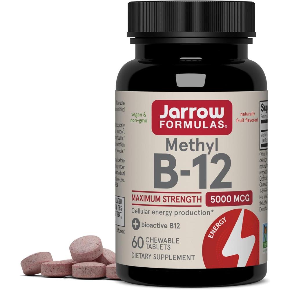 image:imageJarrow Formulas Methyl Vitamin B12 5000 mcg 60 Chewable Tablets Naturally Fruit Flavored Bioactive B12 Vitamin Supports Cellular Energy Production Brain Health amp Metabolism 60 Servings60 Count Pack of 1