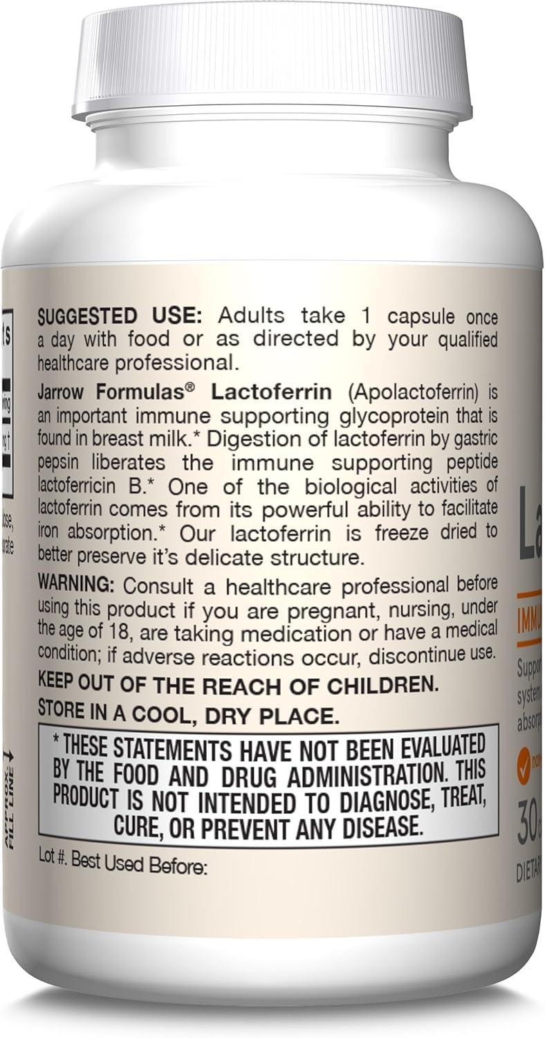 image:imageJarrow Formulas Lactoferrin Supplements 250 mg ImmuneSupporting Glycoprotein for Healthy Immune System Support amp Iron Absorption Freeze Dried Gluten Free NonGMO 30 Capsules ServingsUnflavored
