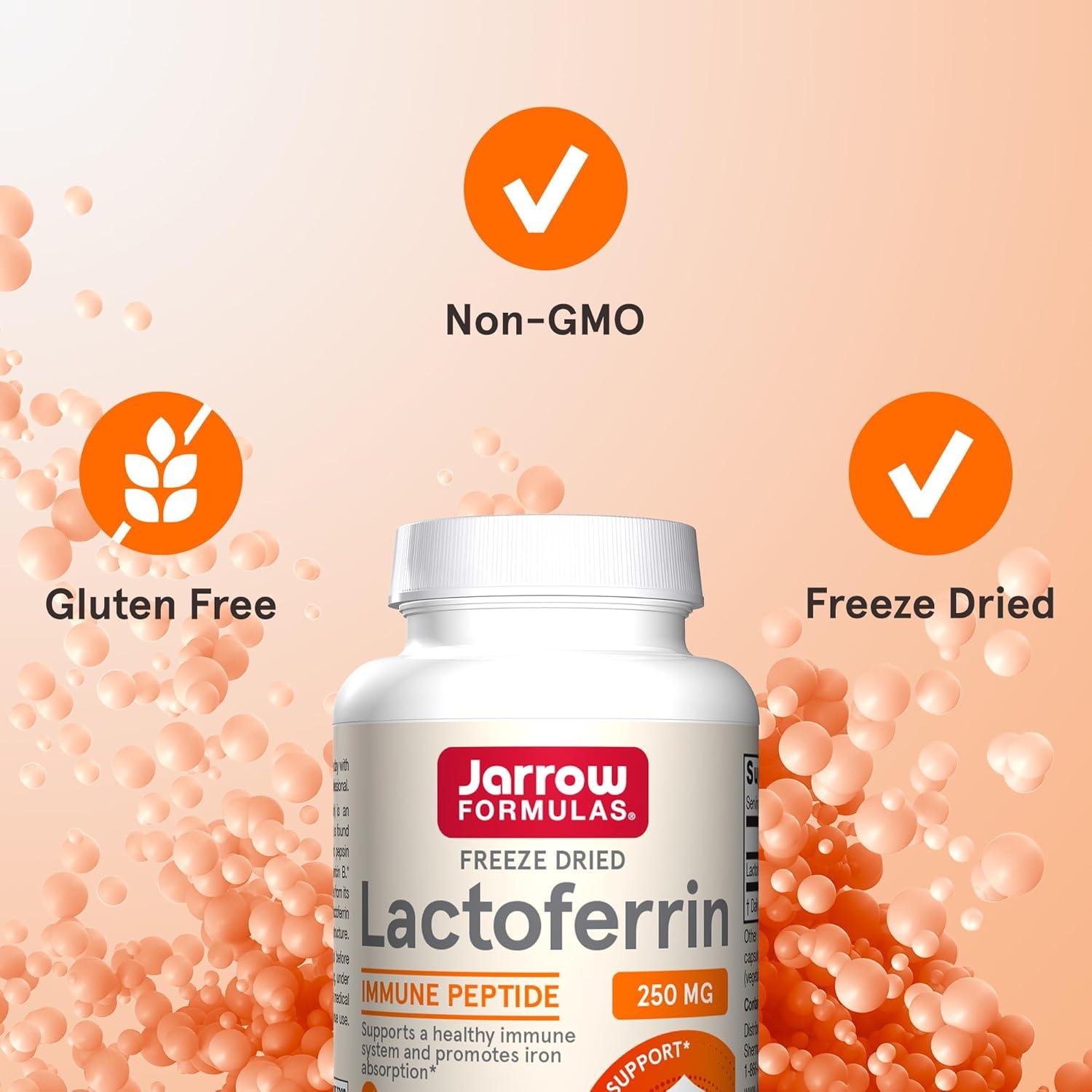 image:imageJarrow Formulas Lactoferrin Supplements 250 mg ImmuneSupporting Glycoprotein for Healthy Immune System Support amp Iron Absorption Freeze Dried Gluten Free NonGMO 30 Capsules ServingsUnflavored