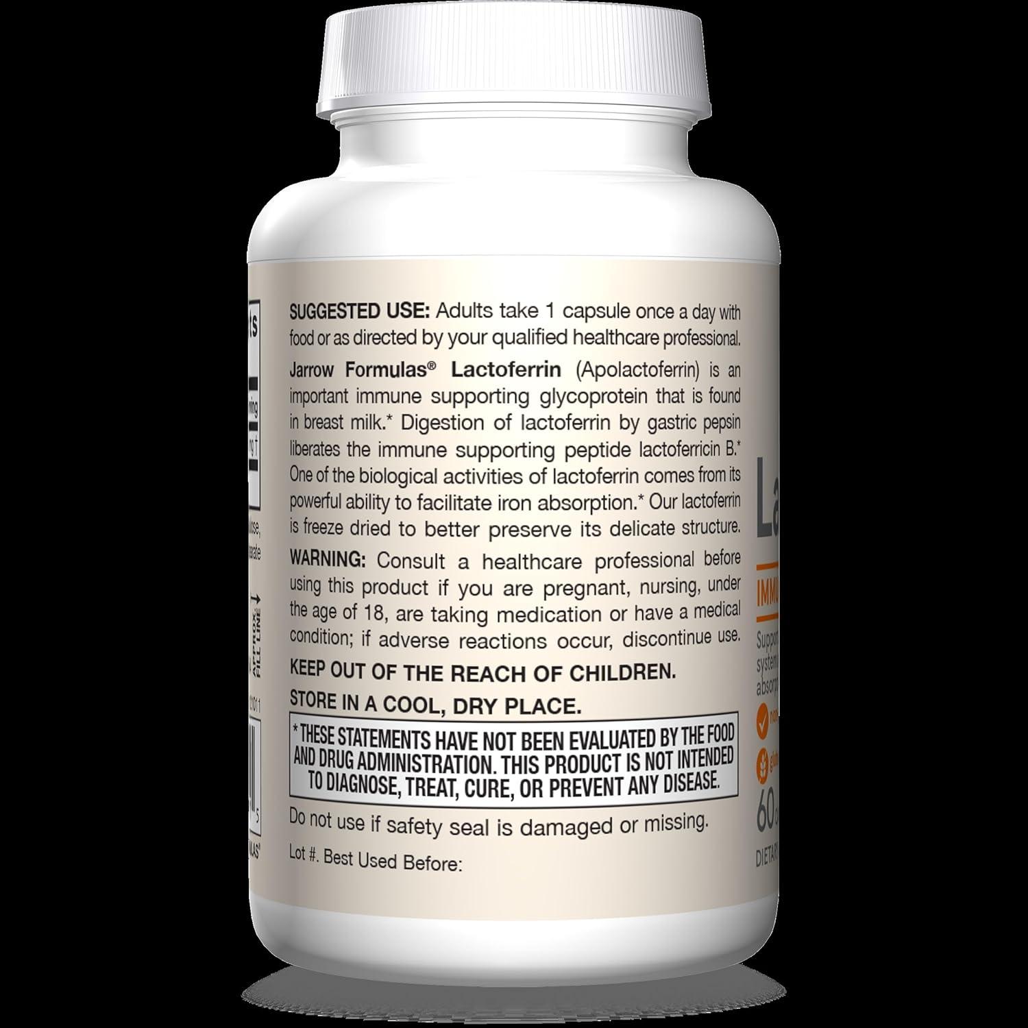 image:imageJarrow Formulas Lactoferrin Supplements 250 mg ImmuneSupporting Glycoprotein for Healthy Immune System Support amp Iron Absorption Freeze Dried Gluten Free NonGMO 30 Capsules ServingsUnflavored