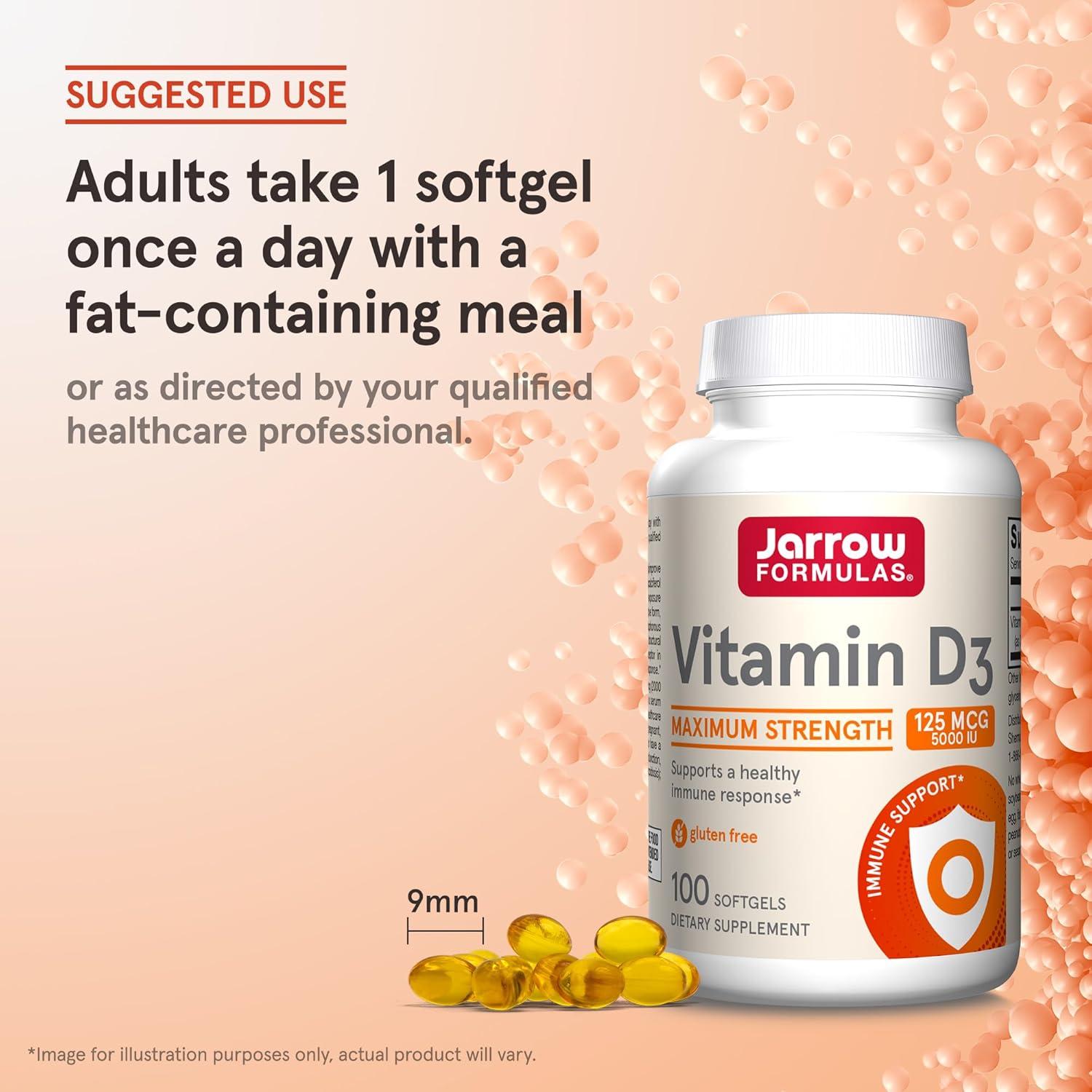 image:imageJarrow Formulas Vitamin D3 125 mcg 5000 IU 100 Servings Softgels Bone Health Immune Support amp Calcium Metabolism Support Vitamin D Supplement D3 Vitamins 5000 IU Vitamin D Gluten FreeUnflavored