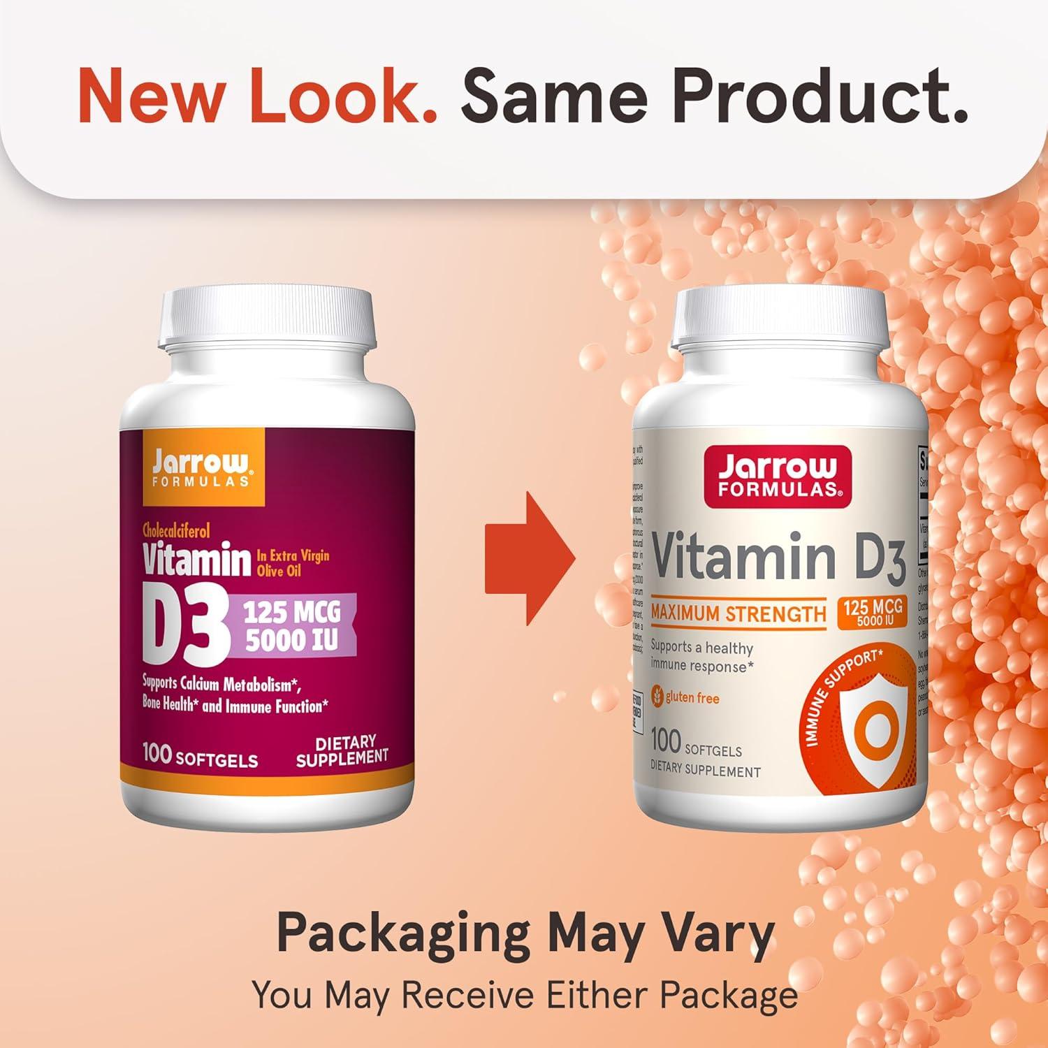 image:imageJarrow Formulas Vitamin D3 125 mcg 5000 IU 100 Servings Softgels Bone Health Immune Support amp Calcium Metabolism Support Vitamin D Supplement D3 Vitamins 5000 IU Vitamin D Gluten FreeUnflavored
