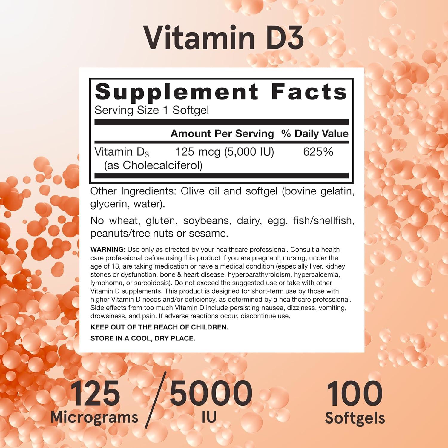 image:imageJarrow Formulas Vitamin D3 125 mcg 5000 IU 100 Servings Softgels Bone Health Immune Support amp Calcium Metabolism Support Vitamin D Supplement D3 Vitamins 5000 IU Vitamin D Gluten FreeUnflavored