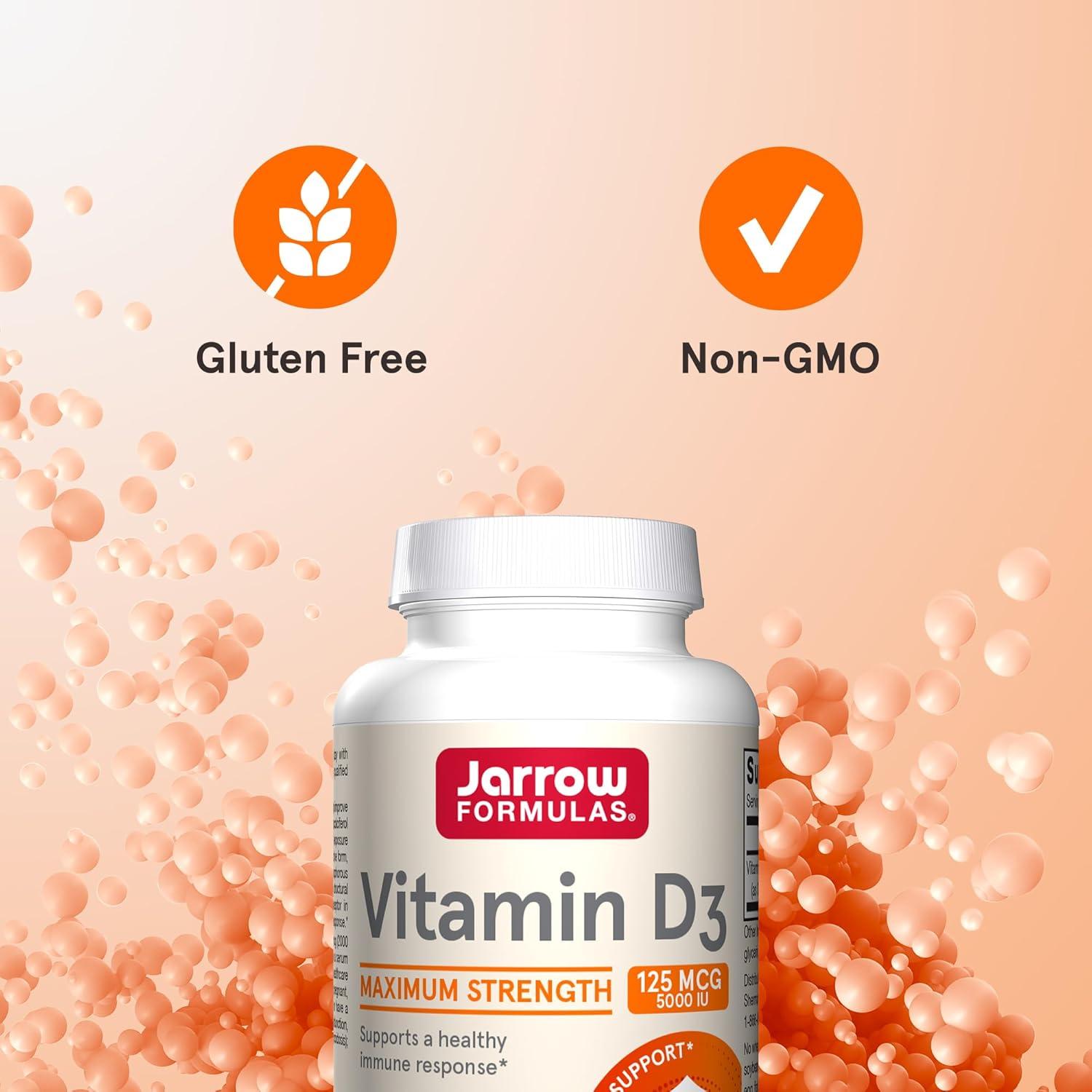 image:imageJarrow Formulas Vitamin D3 125 mcg 5000 IU 100 Servings Softgels Bone Health Immune Support amp Calcium Metabolism Support Vitamin D Supplement D3 Vitamins 5000 IU Vitamin D Gluten FreeUnflavored