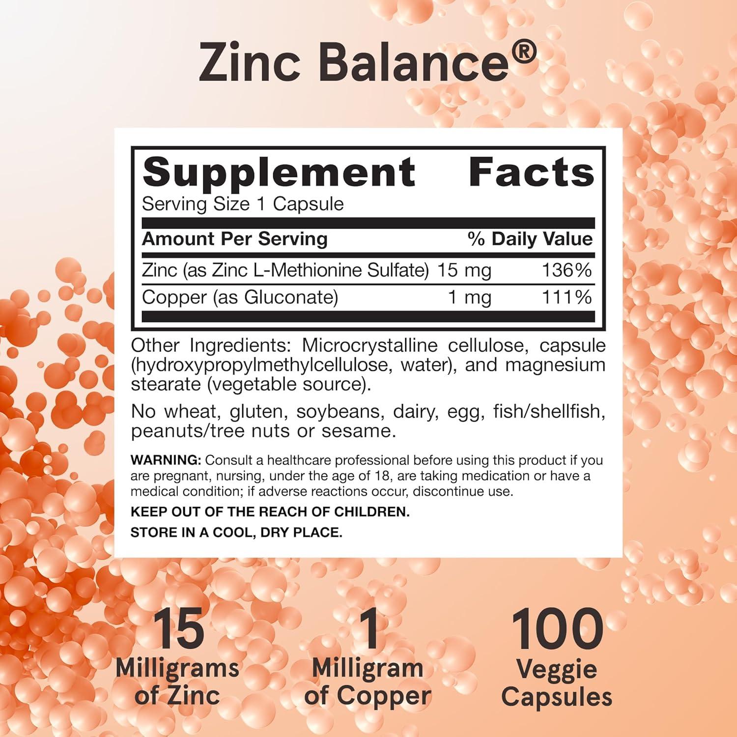 image:imageJarrow Formulas Zinc Balance 15 mg 100 Servings Veggie Caps Zinc with Copper Essential Minerals for Immune System Support Immune Support Supplement Gluten Free Copper Supplement Vegan