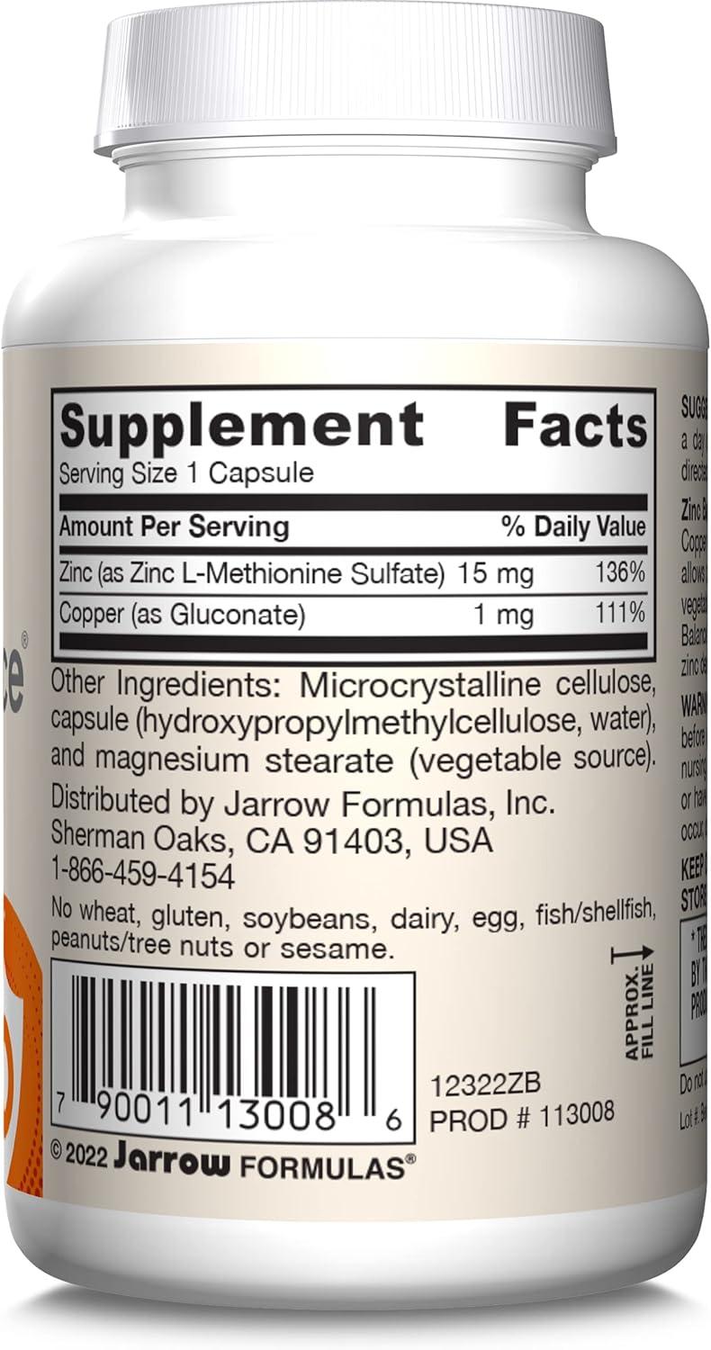 image:imageJarrow Formulas Zinc Balance 15 mg 100 Servings Veggie Caps Zinc with Copper Essential Minerals for Immune System Support Immune Support Supplement Gluten Free Copper Supplement Vegan