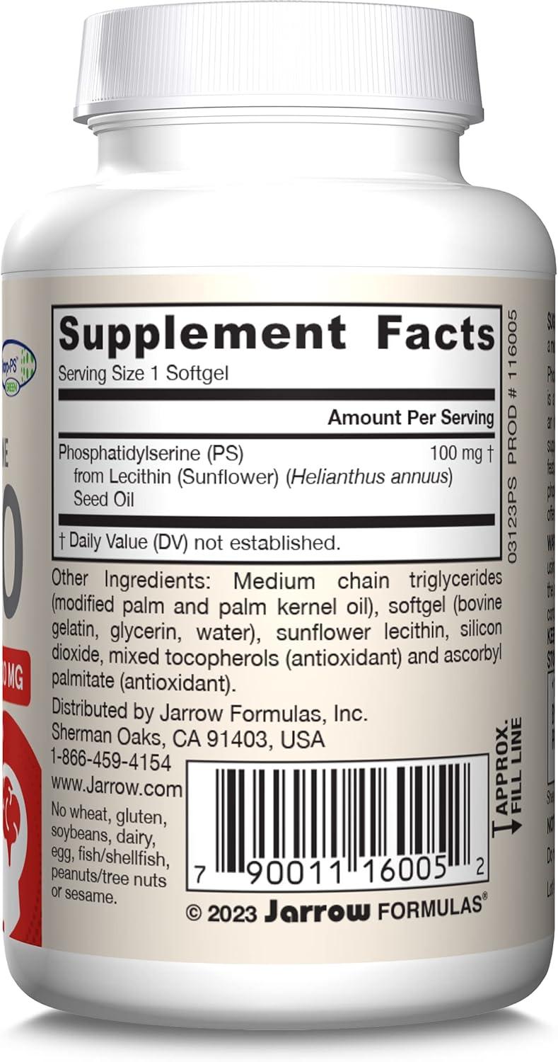 image:imageJarrow Formulas PS100 Phosphatidylserine 100mg Dietary Supplement for Brain Health and Cognitive Function Support 120 Softgels Up to a 40120 Day Supply30 Count Pack of 1