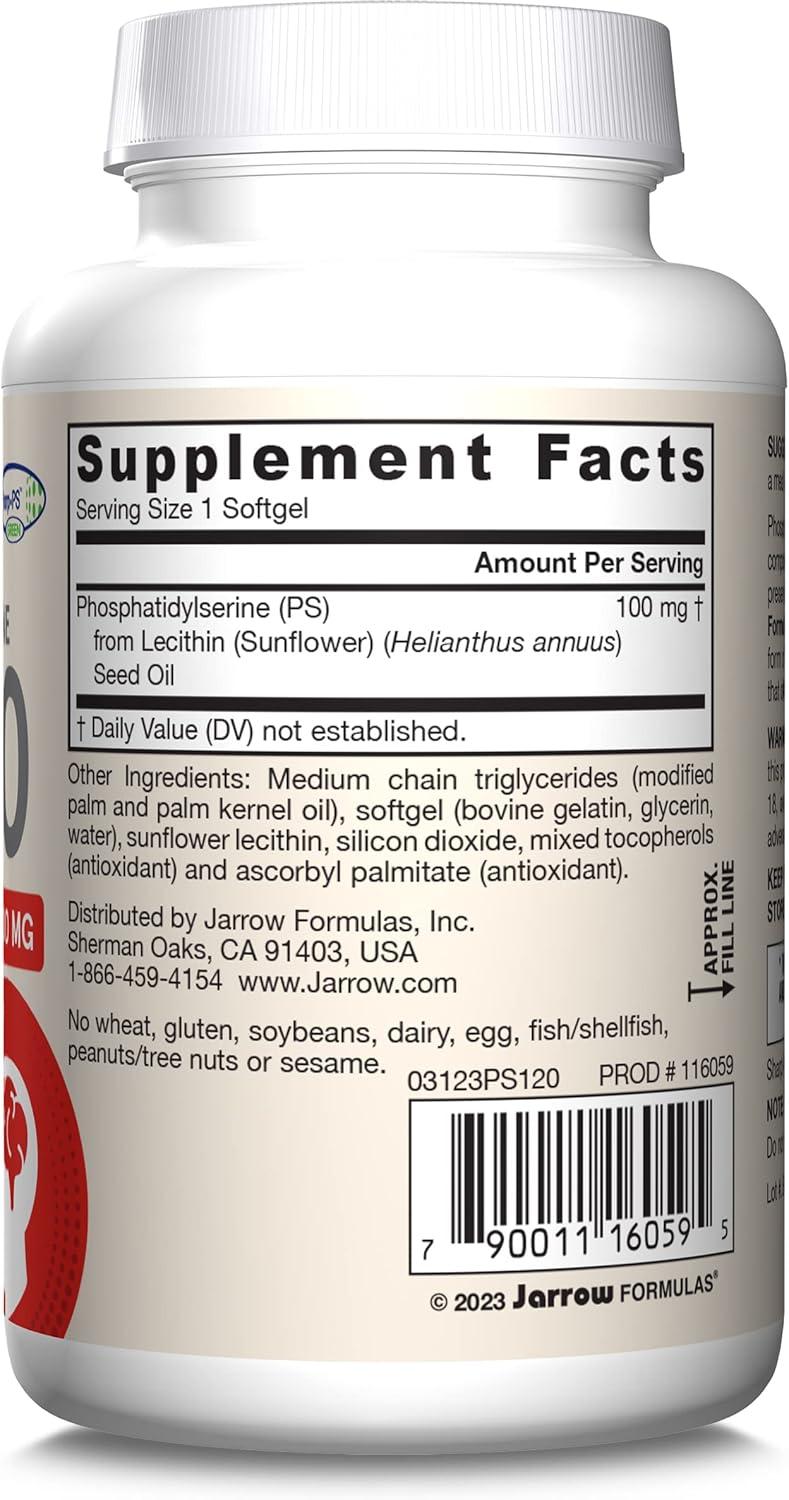 image:imageJarrow Formulas PS100 Phosphatidylserine 100mg Dietary Supplement for Brain Health and Cognitive Function Support 120 Softgels Up to a 40120 Day Supply120 Count Pack of 1