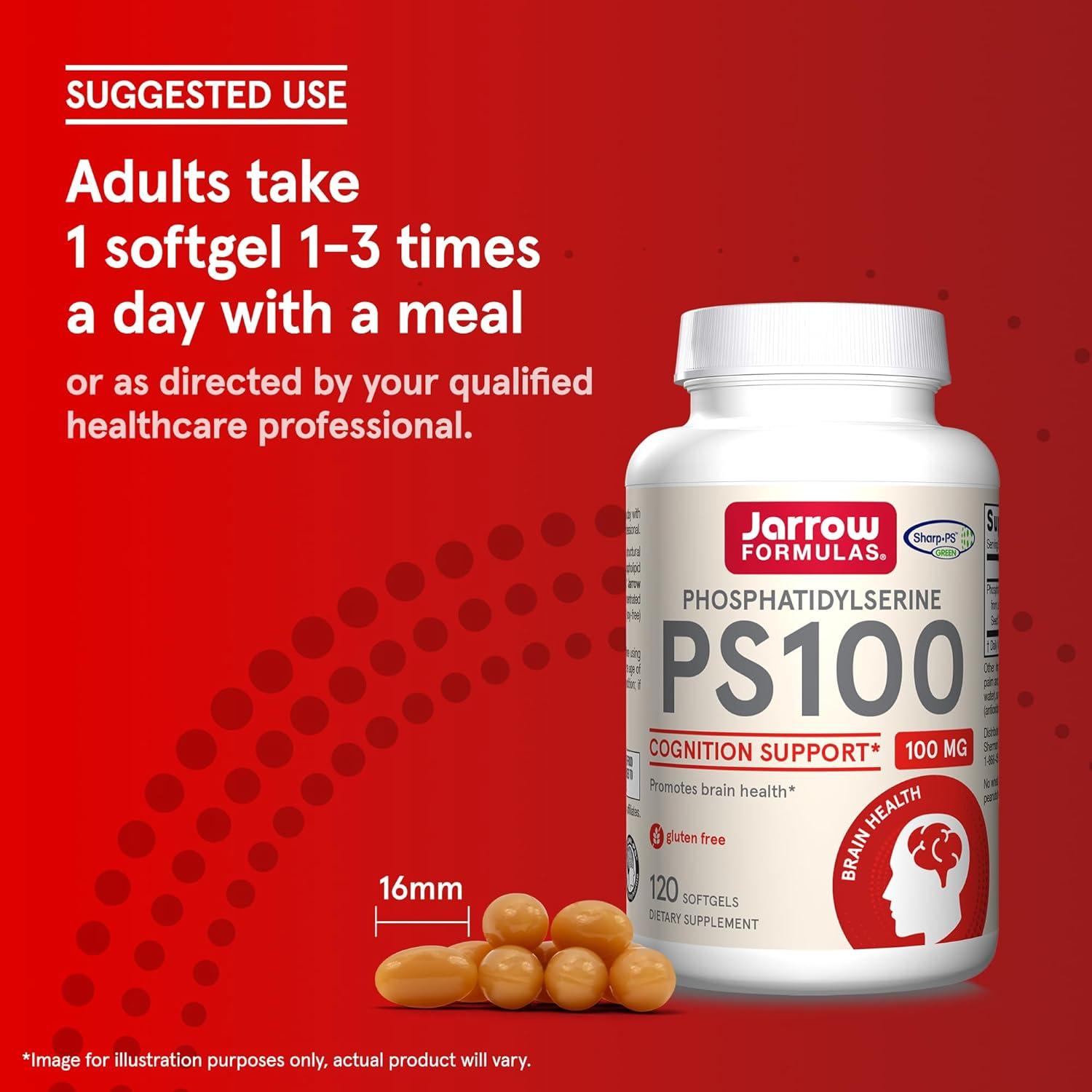 image:imageJarrow Formulas PS100 Phosphatidylserine 100mg Dietary Supplement for Brain Health and Cognitive Function Support 120 Softgels Up to a 40120 Day Supply120 Count Pack of 1