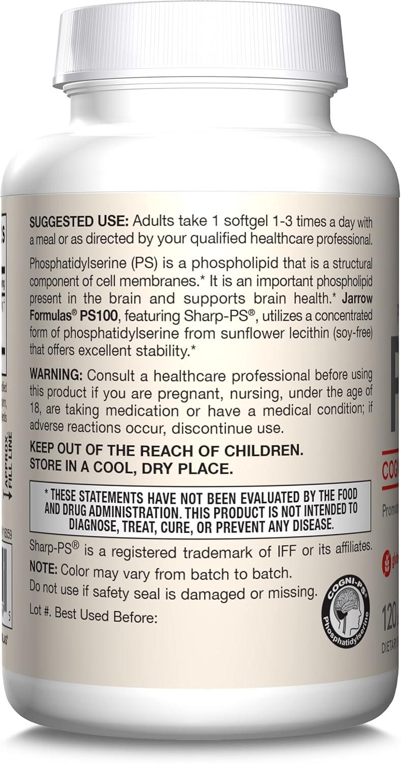 image:imageJarrow Formulas PS100 Phosphatidylserine 100mg Dietary Supplement for Brain Health and Cognitive Function Support 120 Softgels Up to a 40120 Day Supply120 Count Pack of 1
