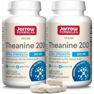 Jarrow Formulas Extra Strength L Theanine 200mg Dietary Supplement that Promotes Relaxation, Supplement for Relaxation Support, 60 Veggie Capsules, 60 Day Supply(60 Count (Pack of 2))