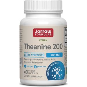 Jarrow Formulas Extra Strength L Theanine 200mg Dietary Supplement that Promotes Relaxation, Supplement for Relaxation Support, 60 Veggie Capsules, 60 Day Supply(60 Count (Pack of 1))