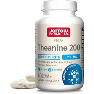 Jarrow Formulas Extra Strength L Theanine 200mg Dietary Supplement that Promotes Relaxation, Supplement for Relaxation Support, 60 Veggie Capsules, 60 Day Supply(60 Count (Pack of 12))